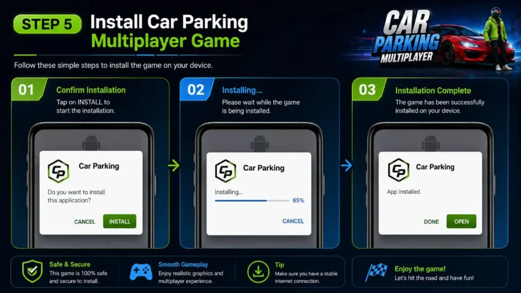 Home 7 Step 5 guide for installing Car Parking Multiplayer on Android