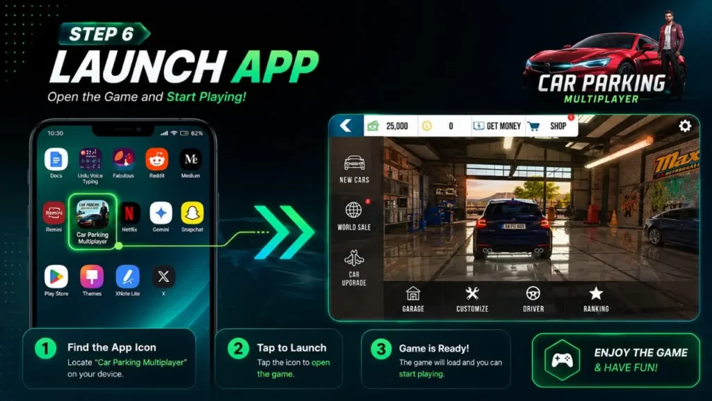 Home 8 launch Car Parking Multiplayer app and start playing