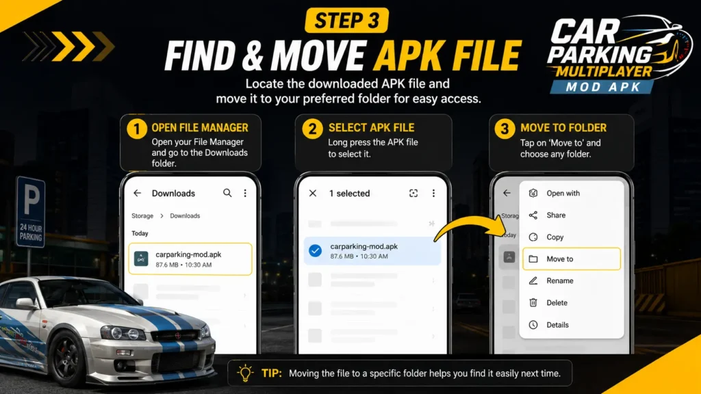 Home 5 How to move Car Parking Multiplayer MOD APK file to a folder on Android