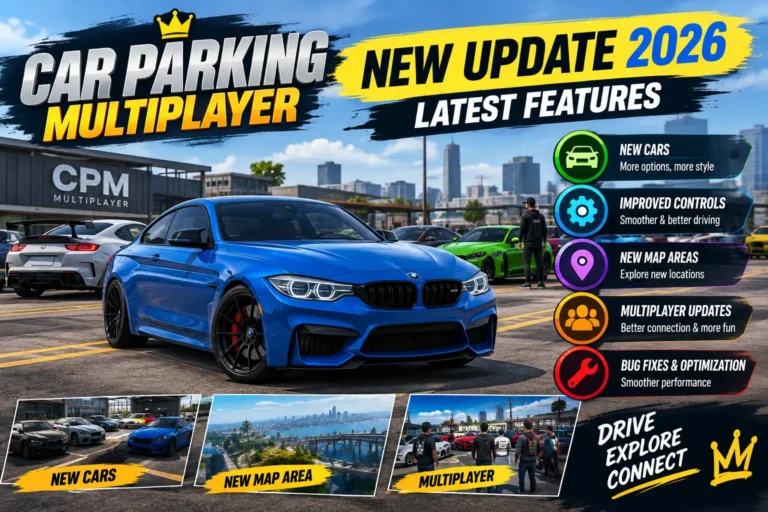 Car Parking Multiplayer new update 2026 featuring new cars, map areas, and multiplayer features